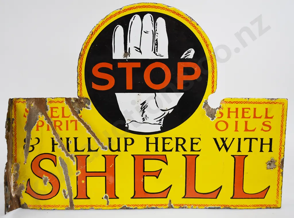 SHELL OIL FLANGED ENAMEL SIGN Image 1++