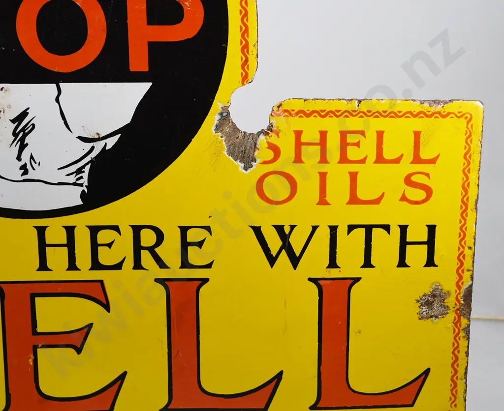SHELL OIL FLANGED ENAMEL SIGN Image 1++