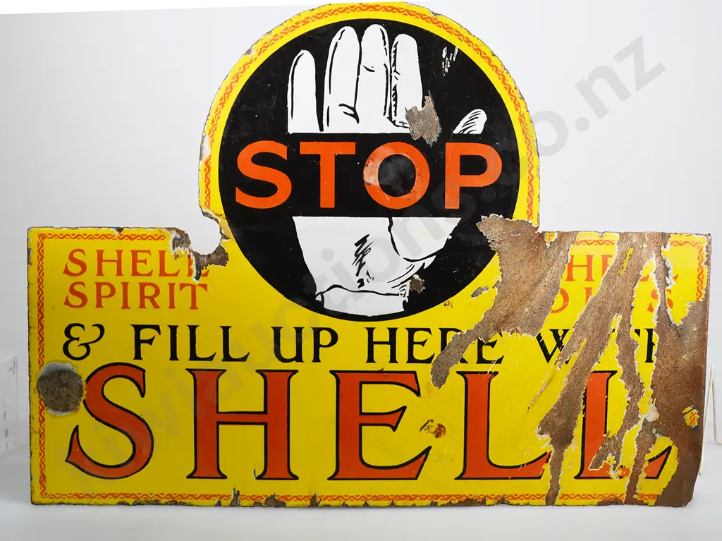 SHELL OIL FLANGED ENAMEL SIGN Image 1++