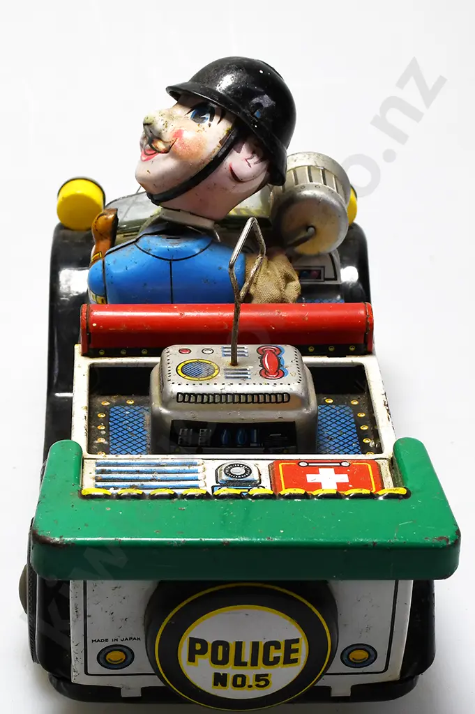 VINTAGE JAPANESE TIN PLATE POLICE CAR NO. 5 - BATTERY OPERATED Image 1++