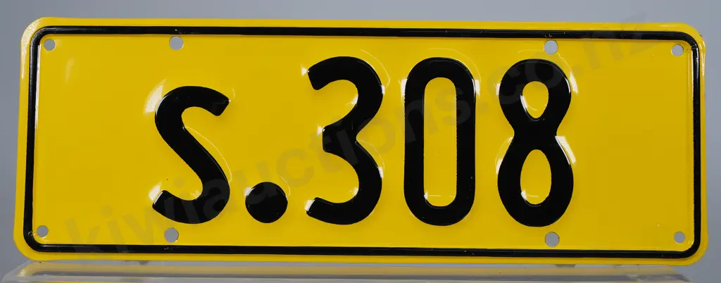 NZ SERVICE VEHICLE NUMBER PLATE S-308, 1961-1965 Image 1++