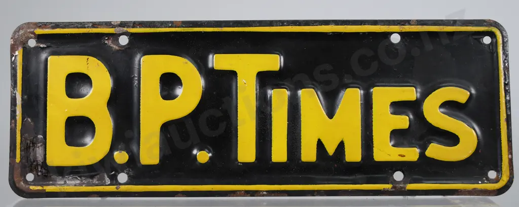NZ NEWSPAPER GATE BOOSTER PLATE, BP TIMES. Image 1++