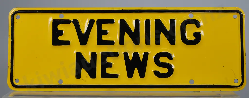 NZ NEWSPAPER GATE BOOSTER PLATE, EVENING NEWS, 1961-1965. Image 1++