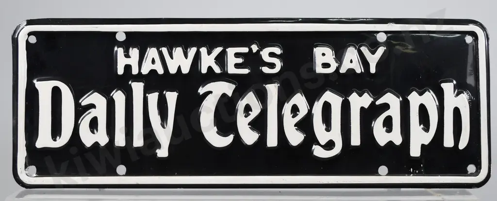 NZ NEWSPAPER GATE BOOSTER PLATE, HAWKES BAY DAILY TELEGRAPH 1951-1956 Image 1++