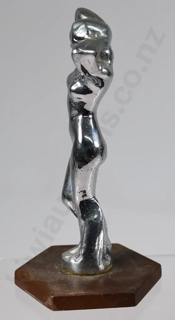 CHROME NUDE LADY ON WOODEN STAND Image 1++