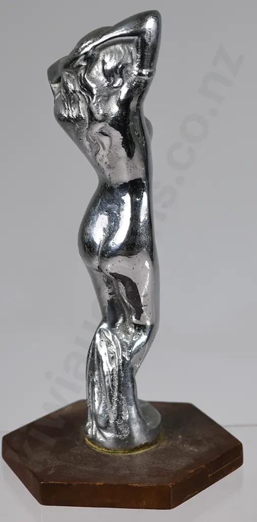 CHROME NUDE LADY ON WOODEN STAND Image 1++