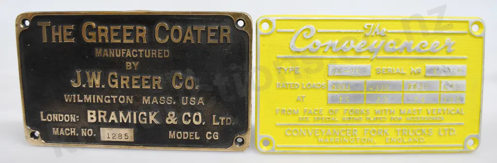 FORK TRUCK & GREER COATER NAMES PLATES Image 1++