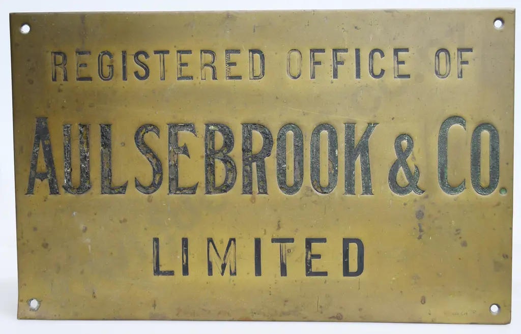 AULSEBROOKS BRASS REGISTERED OFFICE PLAQUE Image 1++