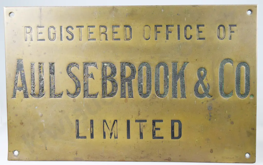 AULSEBROOKS BRASS REGISTERED OFFICE PLAQUE Image 1++