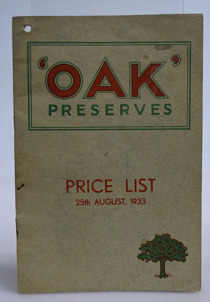 OAK PRESERVES PRODUCT PRICE LISTS 1933 Image 1++