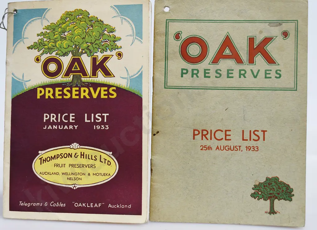 OAK PRESERVES PRODUCT PRICE LISTS 1933 Image 1++
