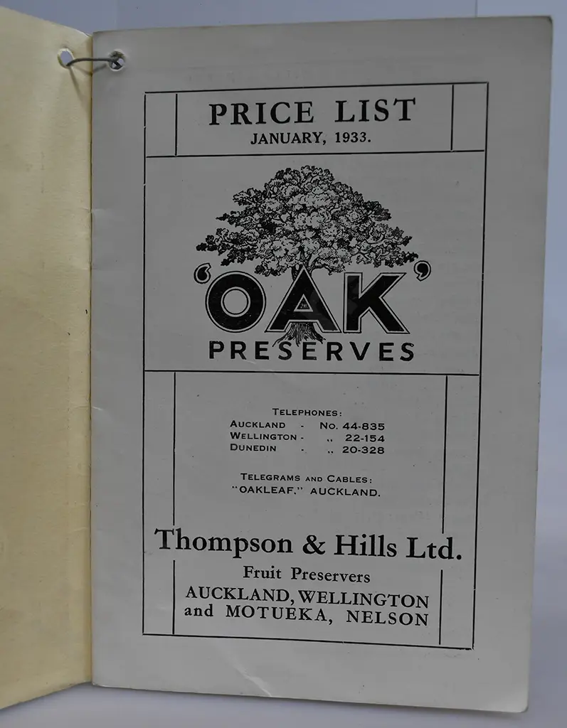 OAK PRESERVES PRODUCT PRICE LISTS 1933 Image 1++