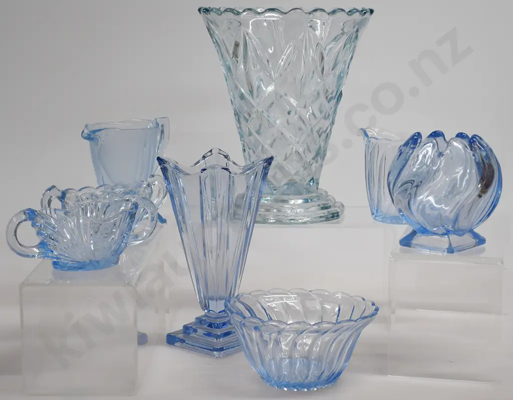 GROUP OF PALE BLUE DEPRESSION GLASS WARES Image 1++