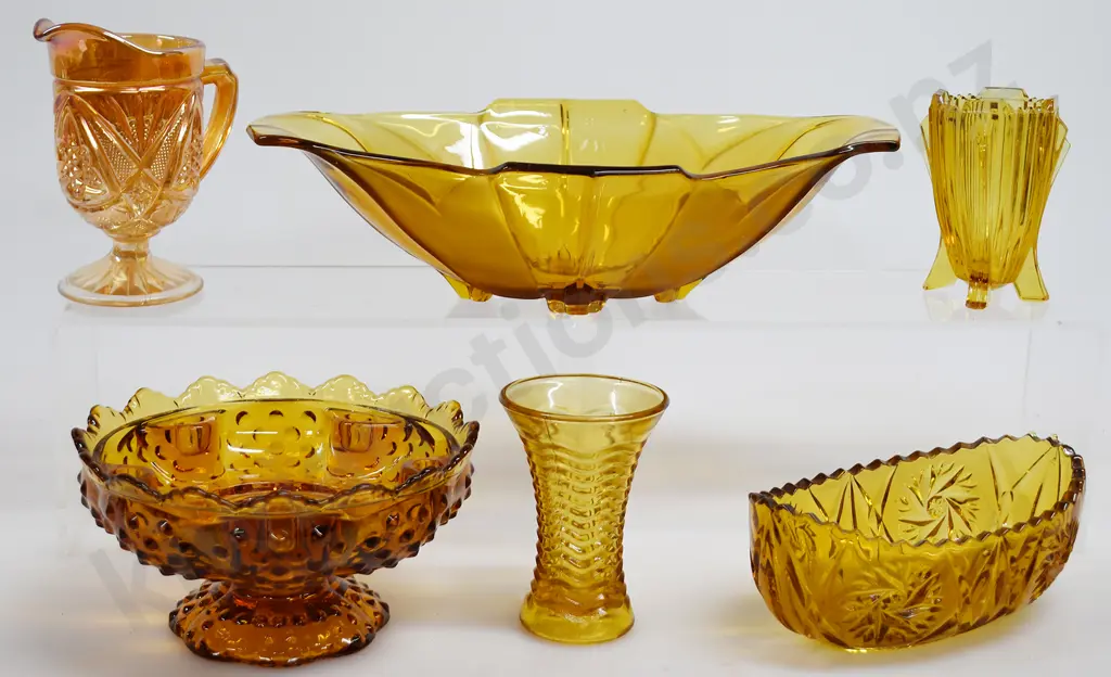 GROUP OF AMBER DEPRESSION GLASS WARES Image 1++