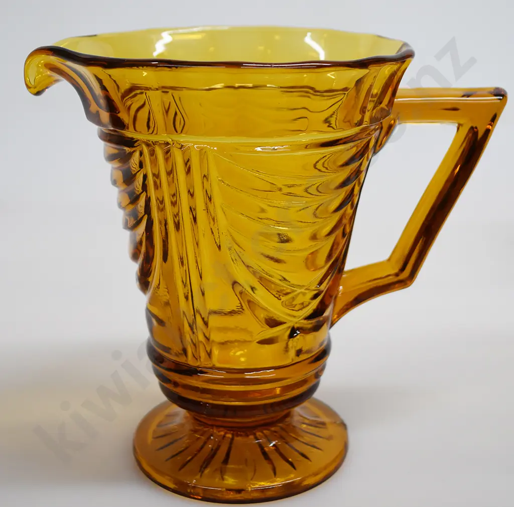 PAIR OF AMBER DEPRESSION GLASS JUGS Image 1++