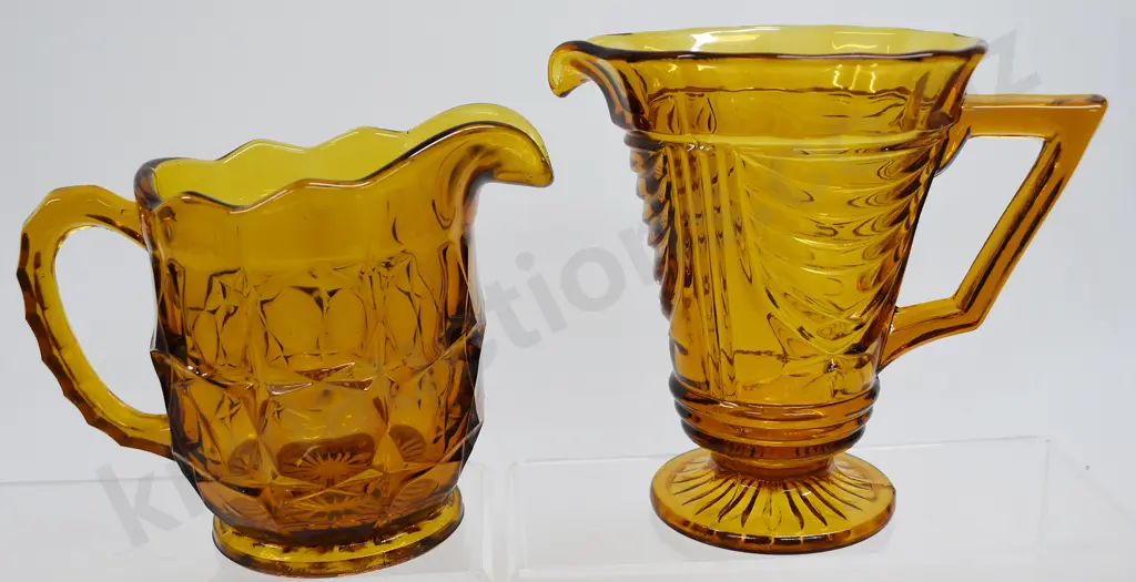 PAIR OF AMBER DEPRESSION GLASS JUGS Image 1++