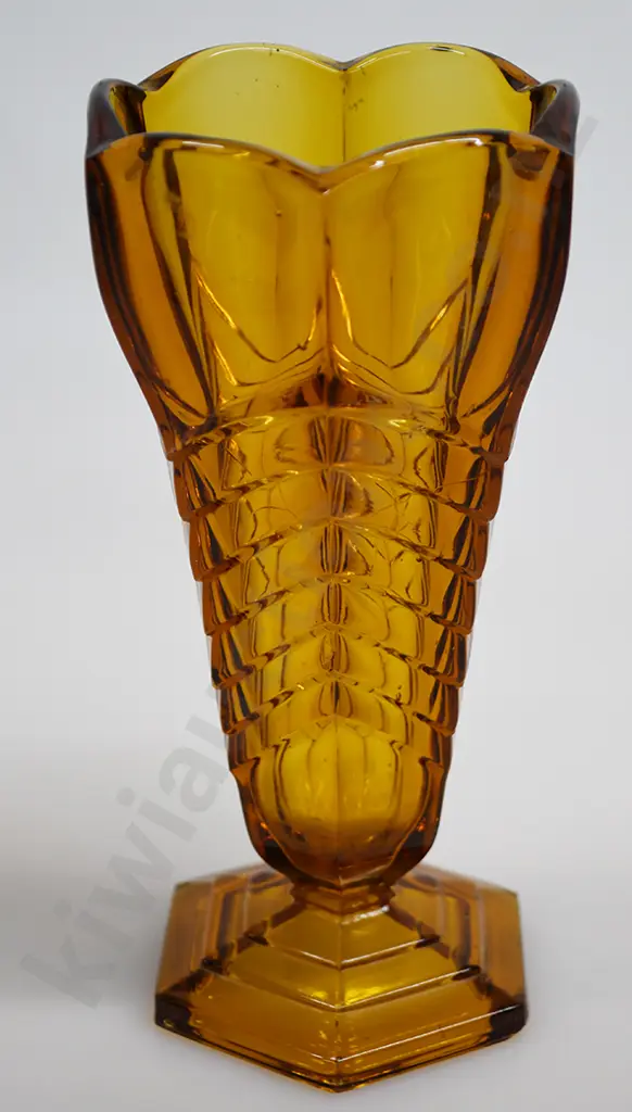 PAIR OF AMBER DEPRESSION GLASS VASES Image 1++