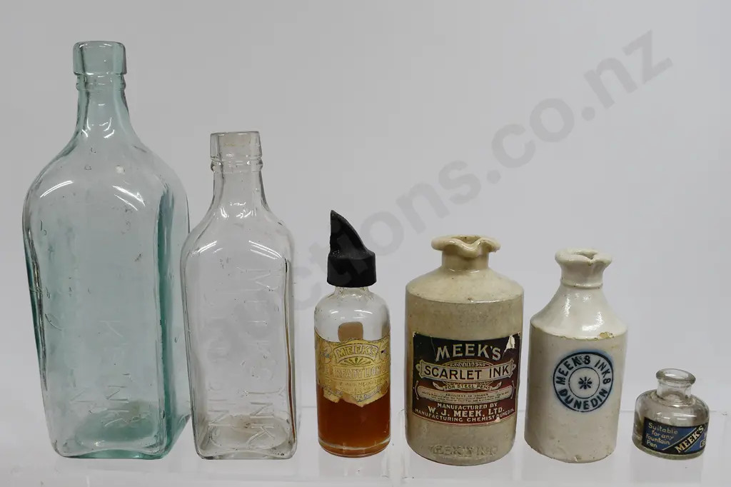MEEKS INKS GLASS AND STONEWARE BOTTLES Image 1++