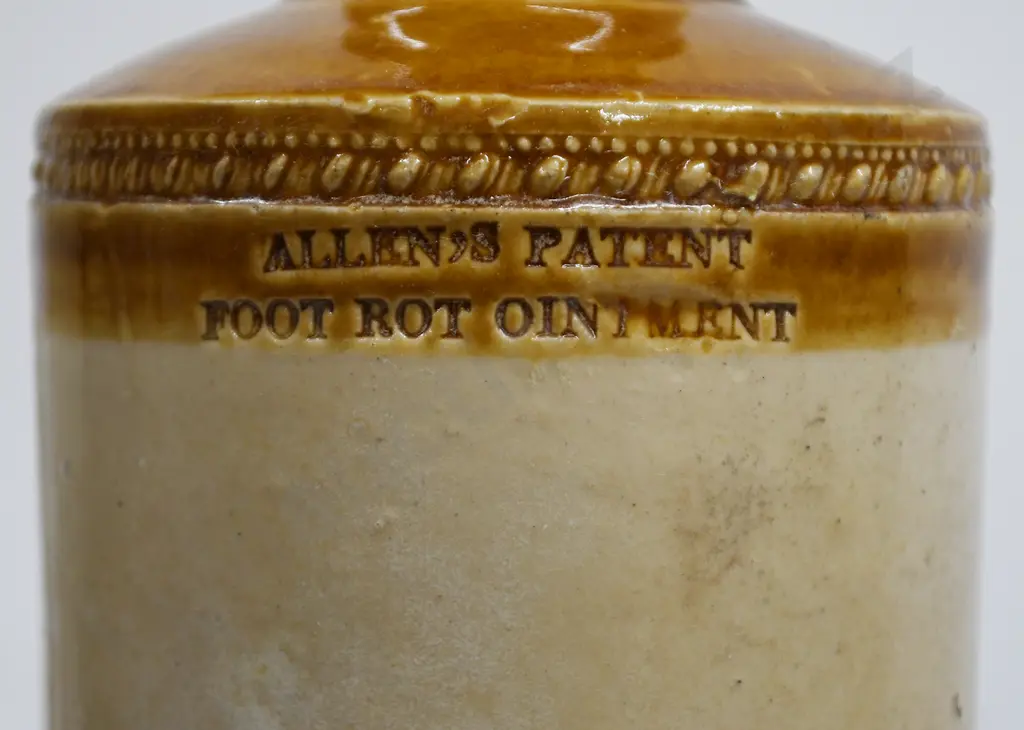ALLEN'S PATENT FOOT ROT OINTMENT STONEWARE POT Image 1++