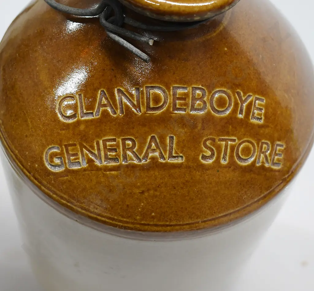 CLANDEBOYES GENERAL STORE, SOUTH CANTERBURY, STOUR WARE STONE JAR. Image 1++