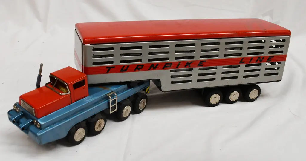 PRESSED TIN TURNPIKE LIVESTOCK TRUCK & TRAILER IN BOX Image 1++