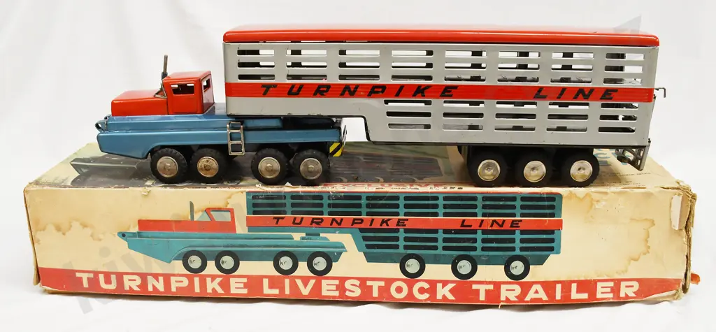 PRESSED TIN TURNPIKE LIVESTOCK TRUCK & TRAILER IN BOX Image 1++