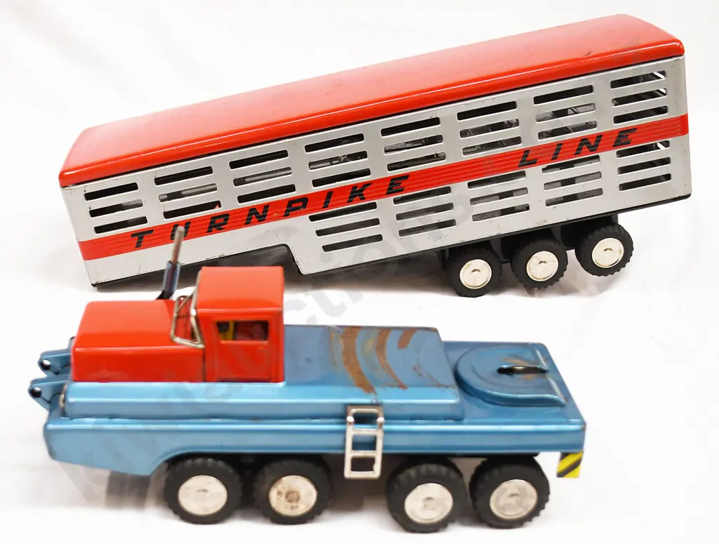 PRESSED TIN TURNPIKE LIVESTOCK TRUCK & TRAILER IN BOX Image 1++