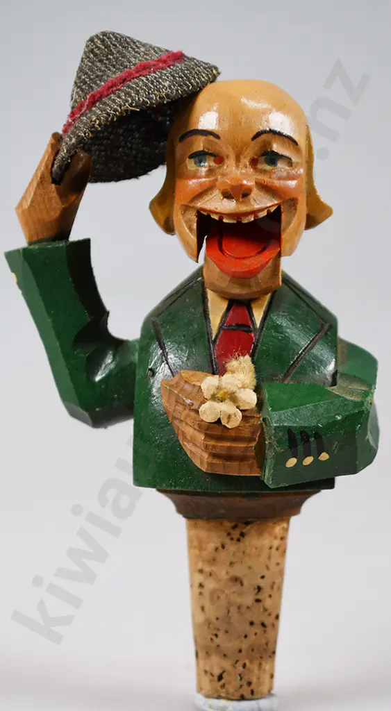 VINTAGE ANRI CARVED WOOD CHARACTER BOTTLE STOPPERS Image 1++