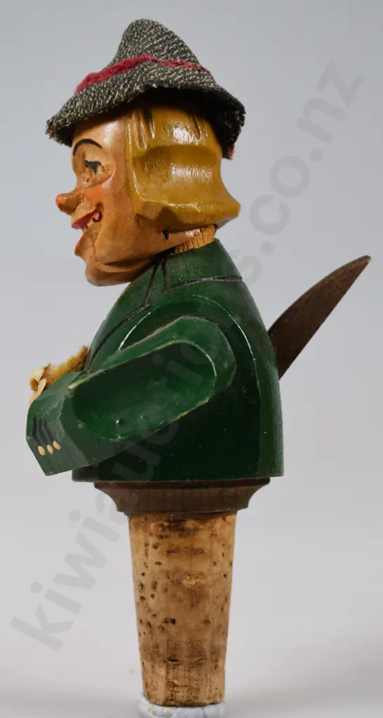 VINTAGE ANRI CARVED WOOD CHARACTER BOTTLE STOPPERS Image 1++