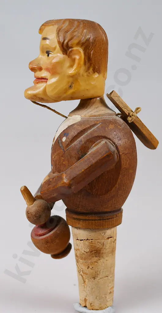 VINTAGE ANRI CARVED WOOD CHARACTER BOTTLE STOPPERS Image 1++