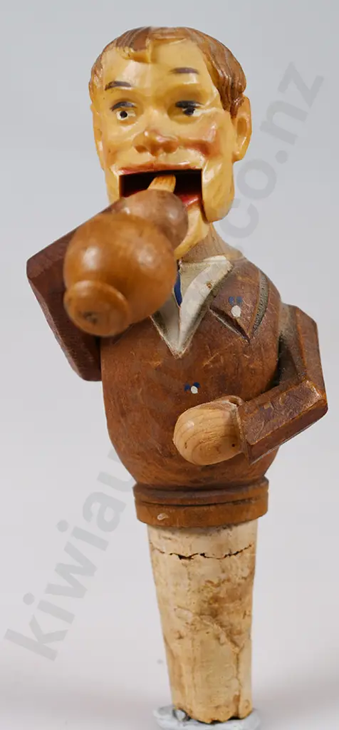 VINTAGE ANRI CARVED WOOD CHARACTER BOTTLE STOPPERS Image 1++
