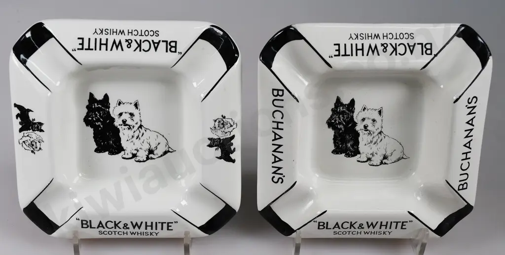 BLACK & WHITE WHISKY ADVERTISING ASHTRAYS Image 1++