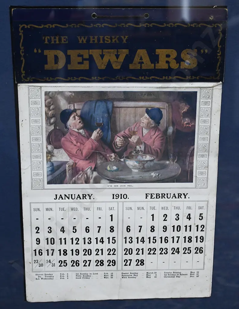 DEWARS WHISKY FRAMED 1910 CALENDAR Image 1++
