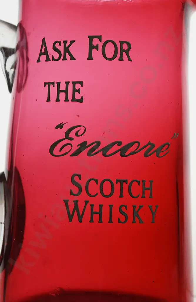 ENCORE SCOTCH WHISKY GLASS ADVERTISING WATER JUG Image 1++