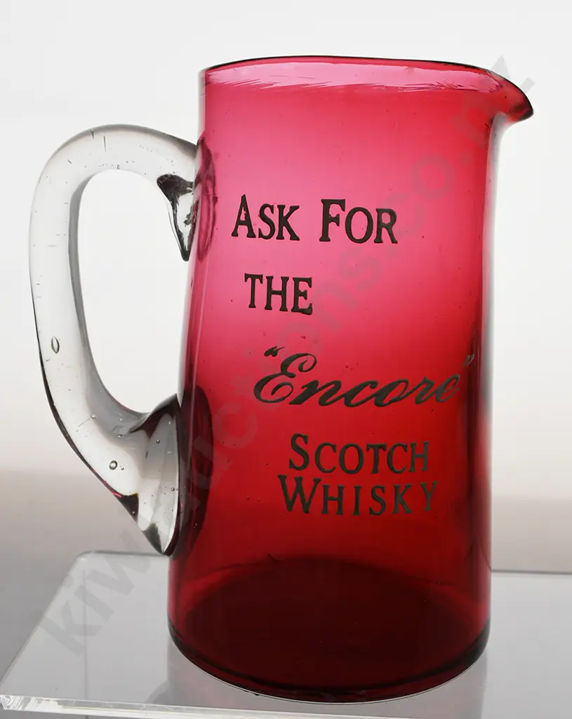 ENCORE SCOTCH WHISKY GLASS ADVERTISING WATER JUG Image 1++
