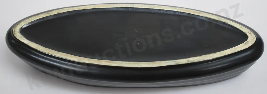 CROWN LYNN BLACK GLAZE TROUGH VASE Image 1++