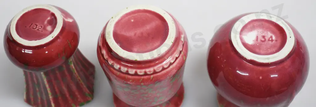 CROWN LYNN RHUBARB GLAZE MINI VASES Image 1++