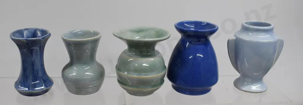 CROWN LYNN BLUE GLAZED MINI VASES Image 1++