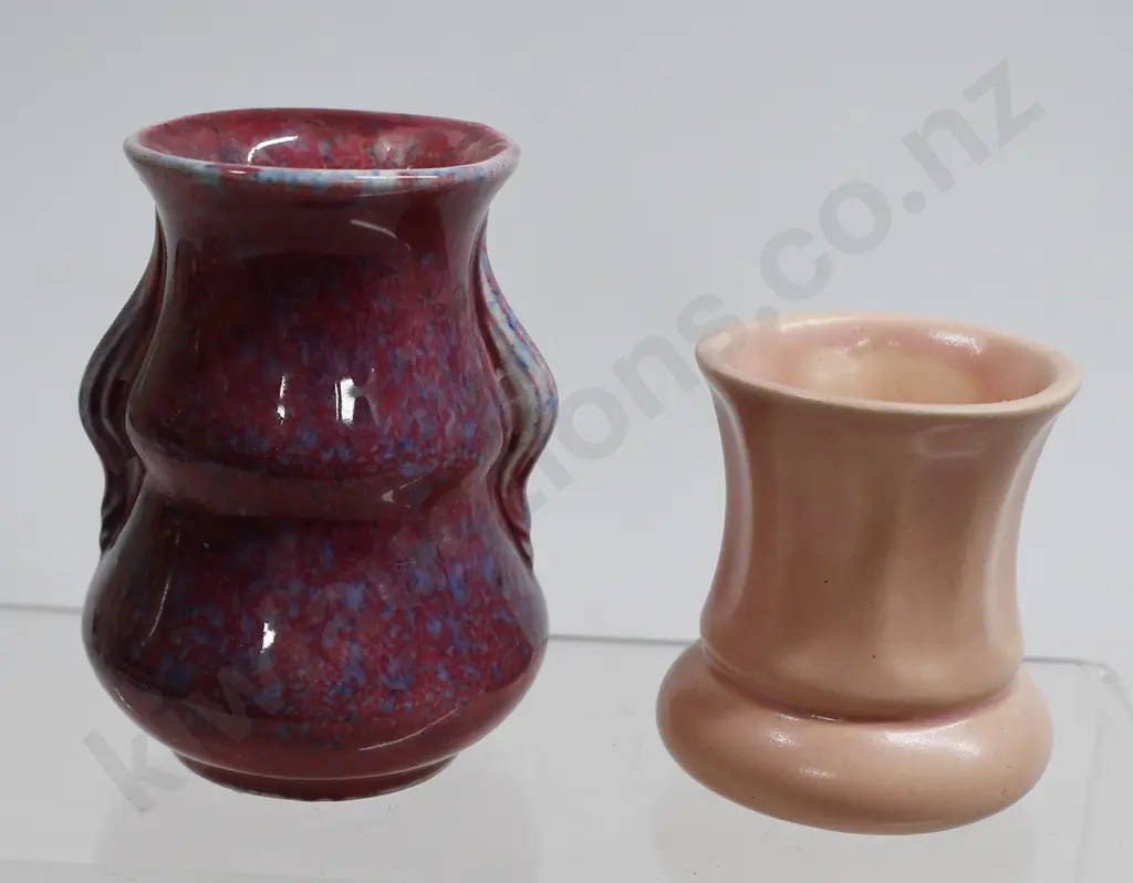 CROWN LYNN PLUM PINK GLAZE MINI VASES Image 1++