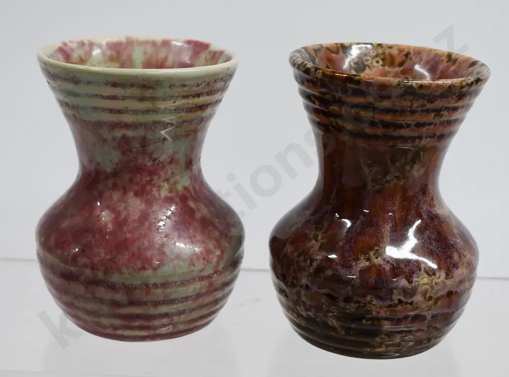 CROWN LYNN PLUM PINK GLAZE MINI VASES Image 1++