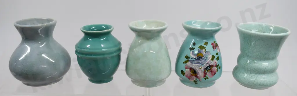 CROWN LYNN TEAL GLAZED MINI VASES Image 1++