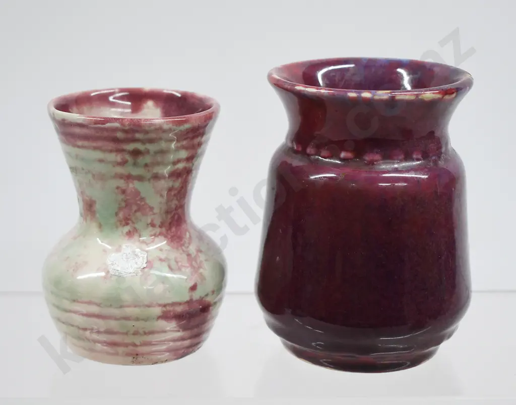 CROWN LYNN PLUM RHUBARB GLAZED MINI VASES Image 1++