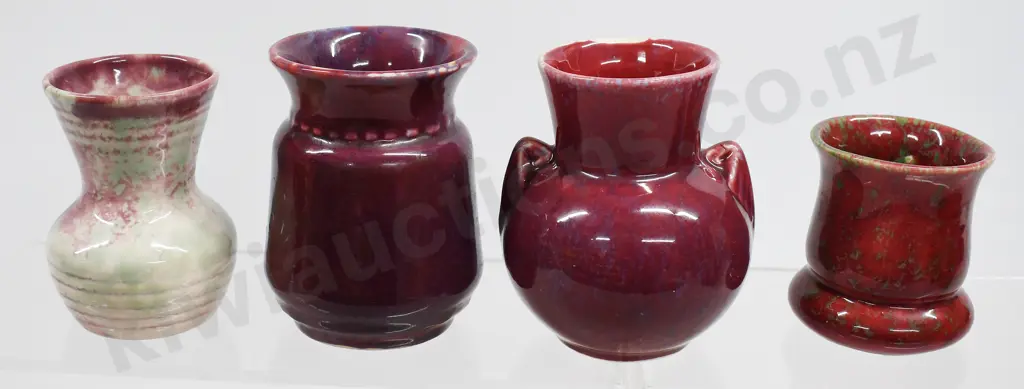 CROWN LYNN PLUM RHUBARB GLAZED MINI VASES Image 1++