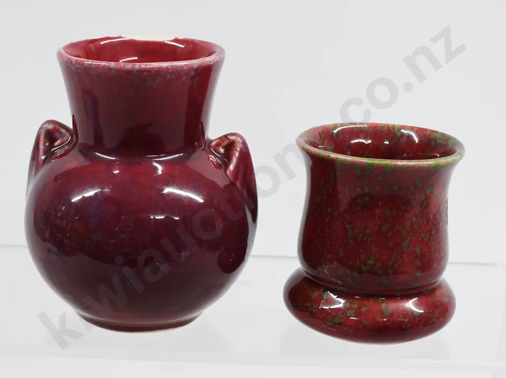 CROWN LYNN PLUM RHUBARB GLAZED MINI VASES Image 1++