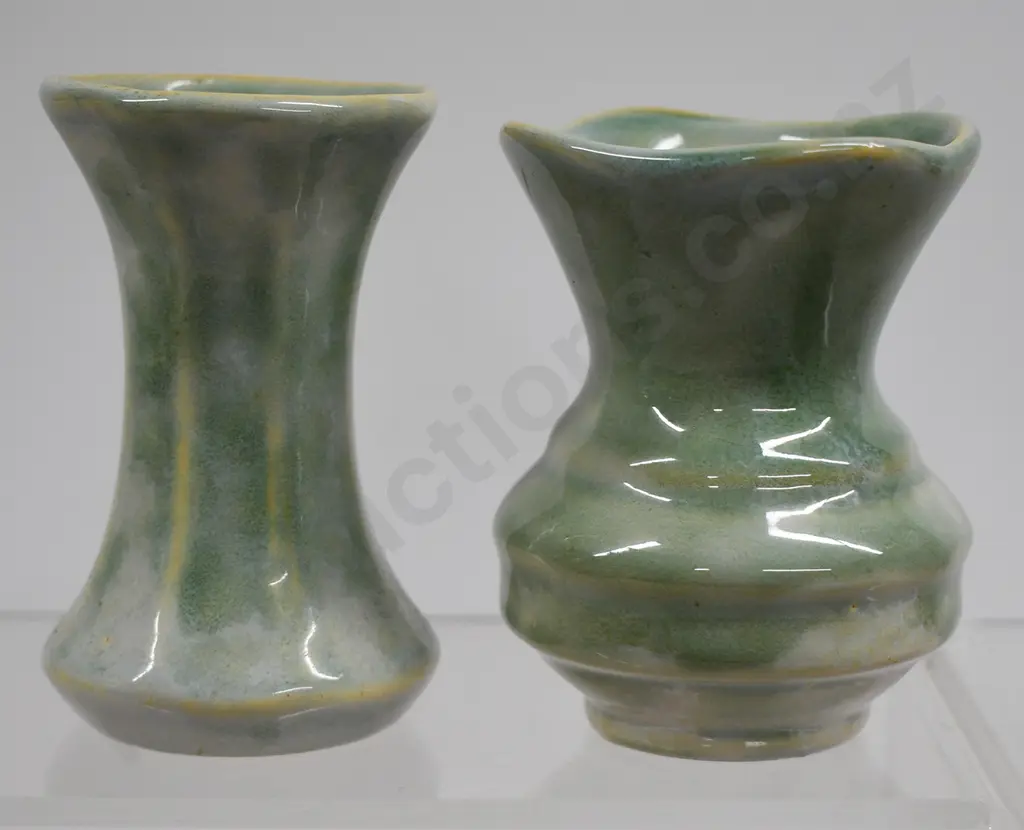 CROWN LYNN GREEN GLAZE MINI VASES Image 1++