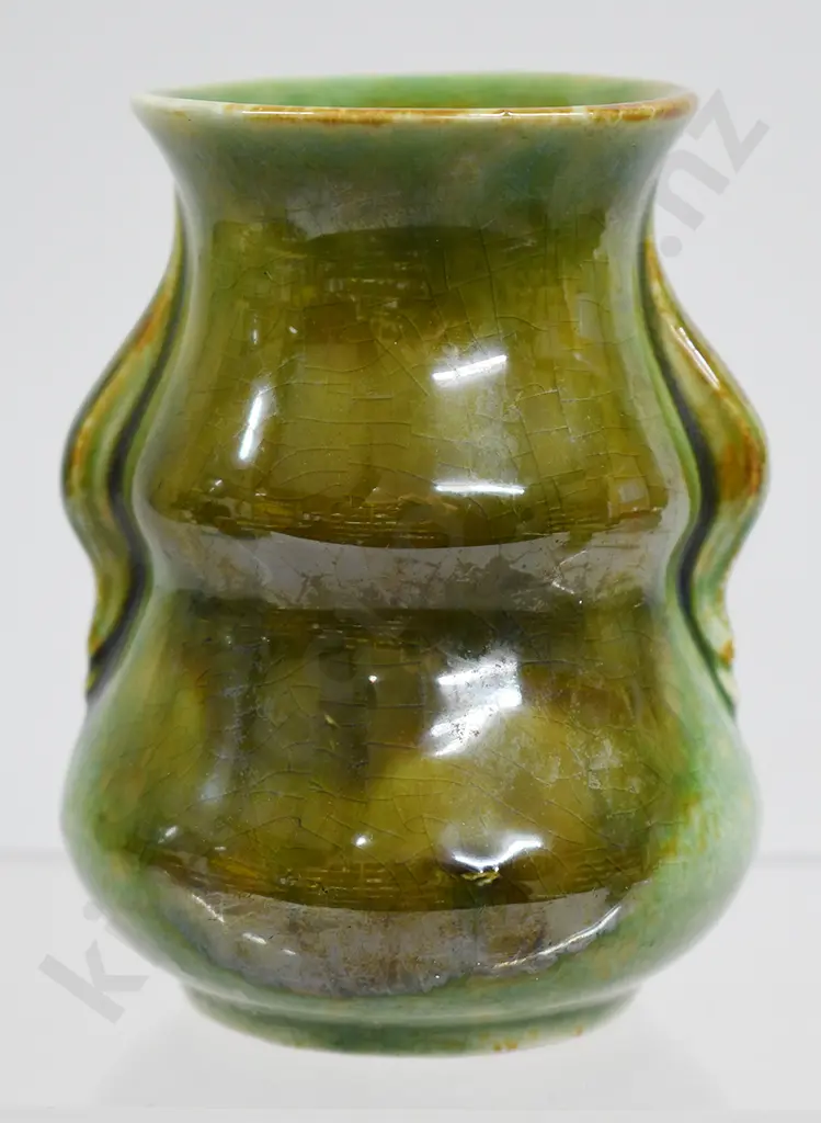 CROWN LYNN GREEN GLAZE MINI VASES Image 1++