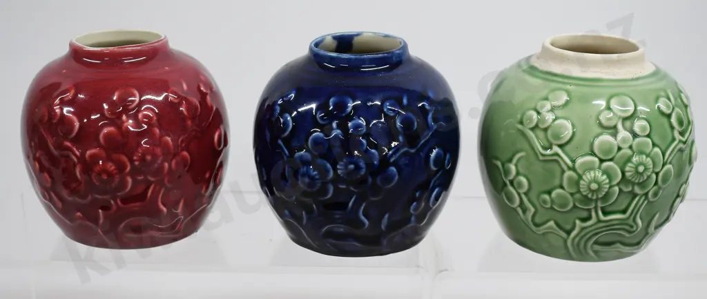CROWN LYNN GINGER JARS PLUM, BLUE & GREEN Image 1++