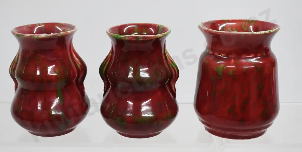 CROWN LYNN RHUBARB PLUM GLAZE MINI VASES Image 1++
