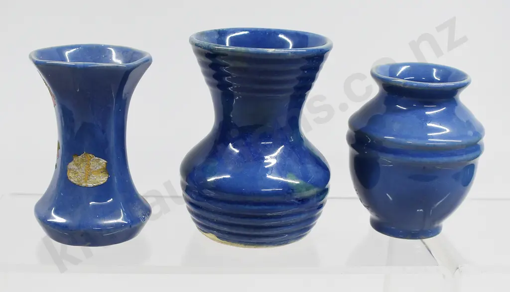 CROWN LYNN BLUE GLAZED MINI VASES Image 1++