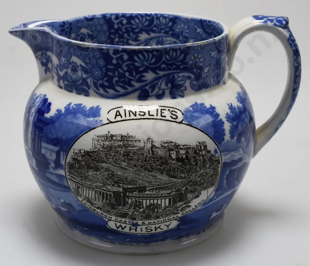 AINSLIE’S WHISKY CHINA ADVERTISING WATER JUG Image 1++
